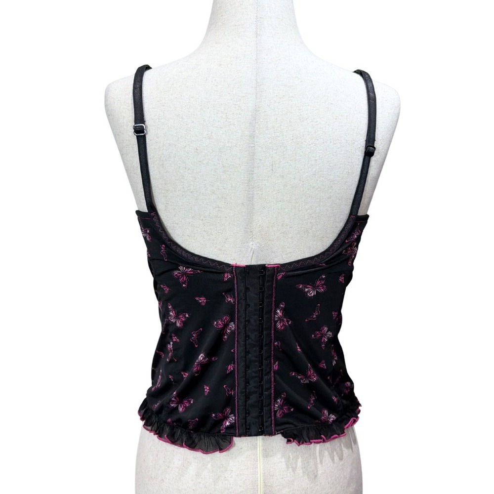 VTG Y2K 2005 Victoria's Secret Butterfly Corset Top Black Pink Mesh Trim Cami - Picture 3 of 3